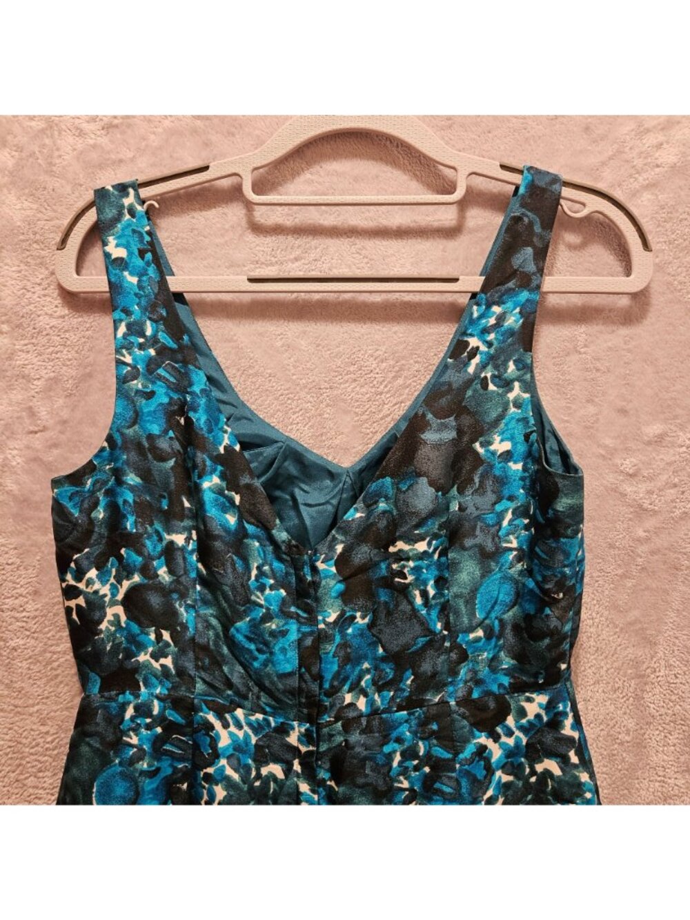 J. Crew 100% Silk Dress Womens 6 Blue Black White Abstract Print Pleated Pockets - Picture 4 of 13